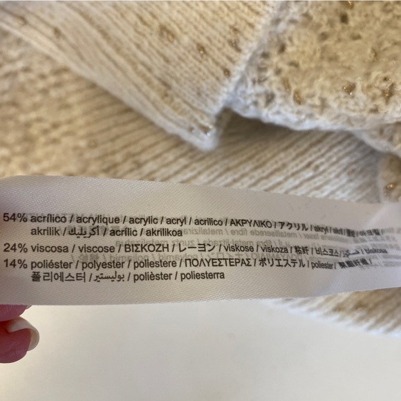 Zara || Bead and Pearl Ruffle Knit Cardigan Ivory Large - Picture 6 of 7